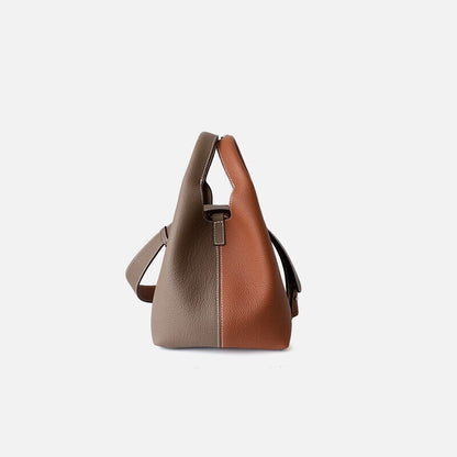 Contrast Real Leather Tote Handbag Purse Bucket Shoulder Bag Hobo w/ Zip Bag
