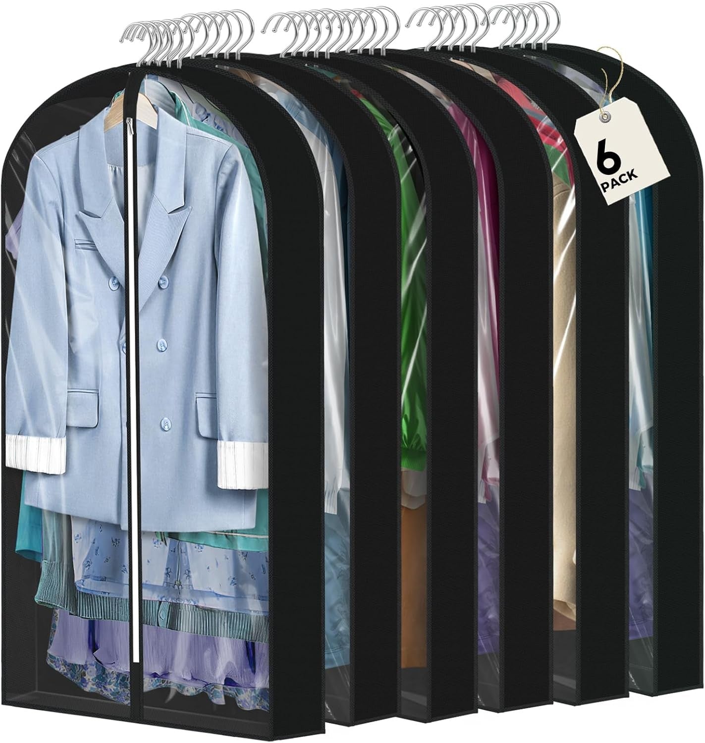 6 Pcs Garment Clear Suit Bags for Hanging Clothes Closet Coats Clothing Storage