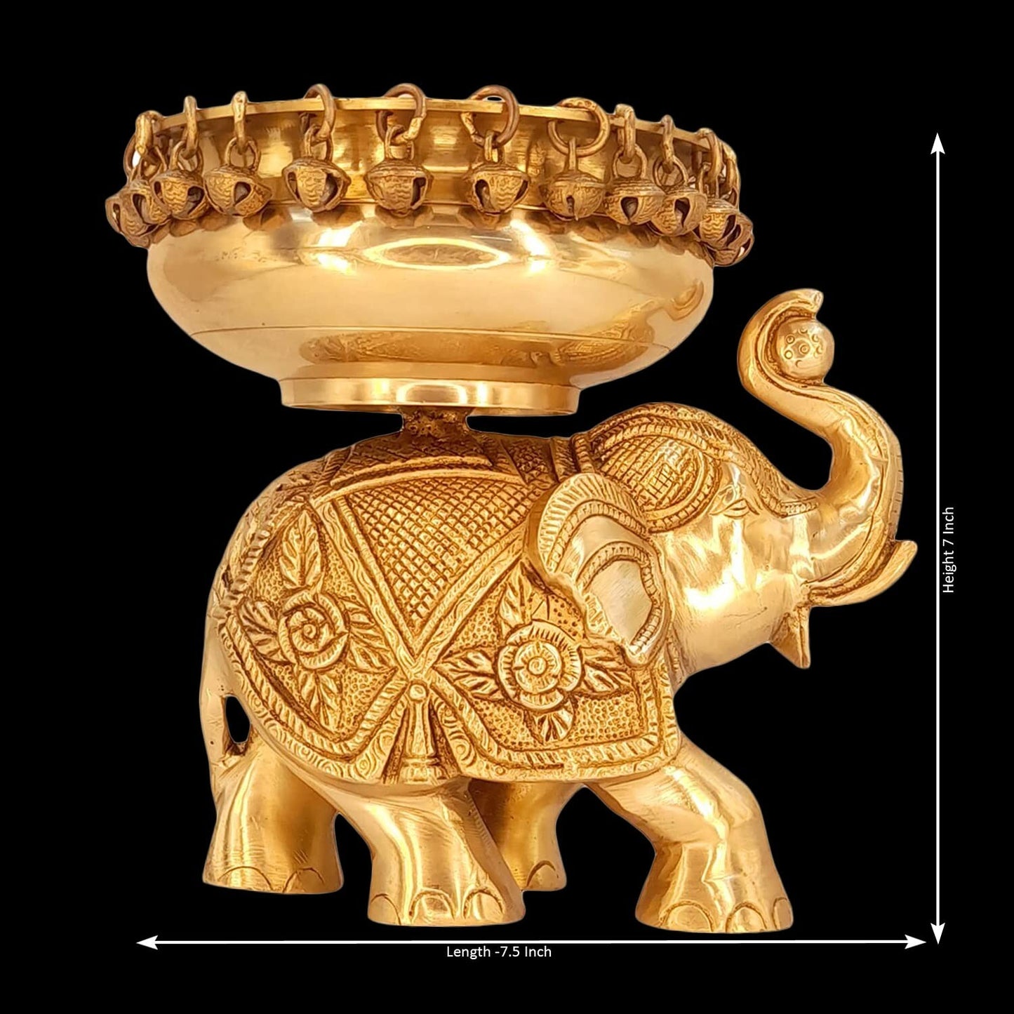 Brass Traditional Urli On Elephant with Bells Idol Figurine Home Decor Statue