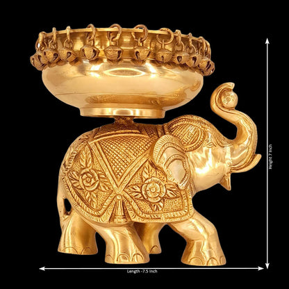 Brass Traditional Urli On Elephant with Bells Idol Figurine Home Decor Statue