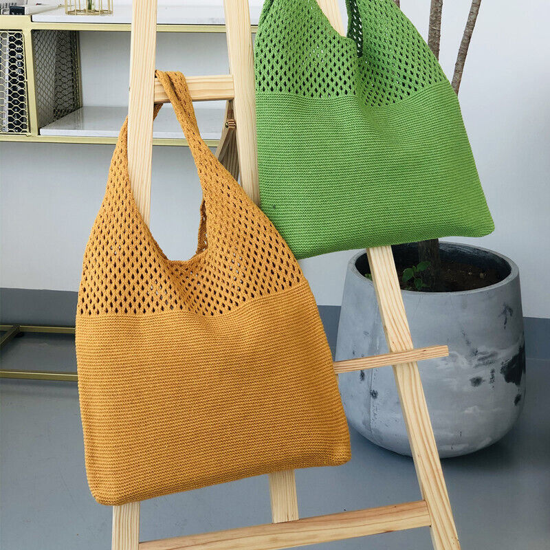 Large Capacity Totes Hollow Woven Shoulder Bag Knitted Handbags Crochet Braided