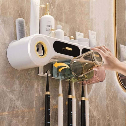 Wall Mounted Toothbrush Holder with Toothpaste Dispenser