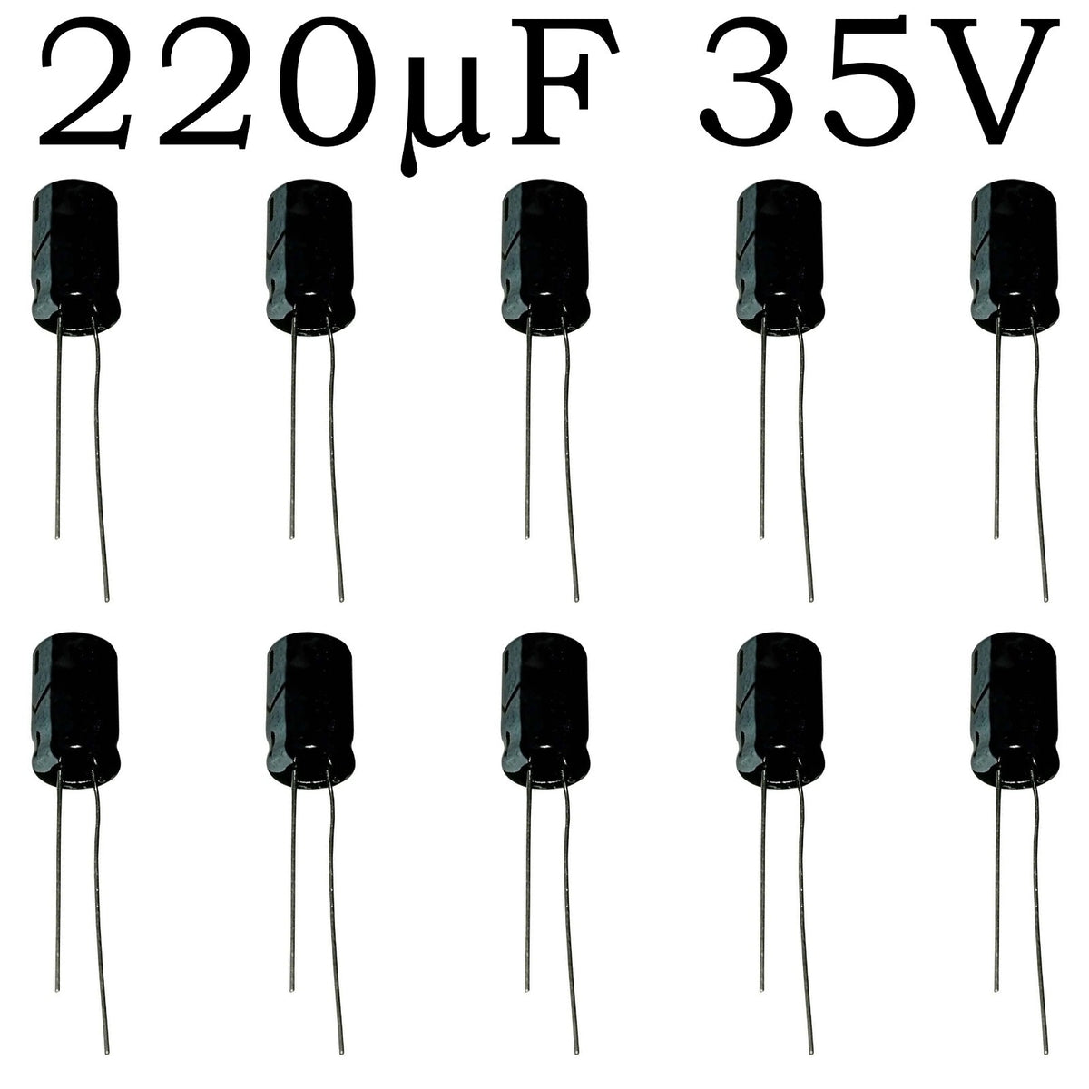 10 Pack 220µF 35V Electrolytic Radial Lead Capacitors