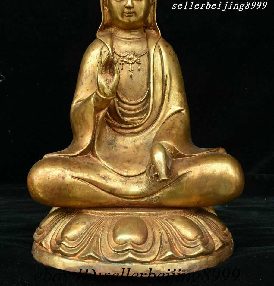 Chinese Buddhism Bronze Gilt Kwan-yin Guanyin Avalokitesvara Goddess Pot Statue