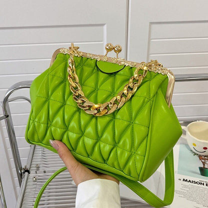 Shoulder Bag Beige Blue Messenger Thick Chain Sling Bag Synthetic Leather Clutch