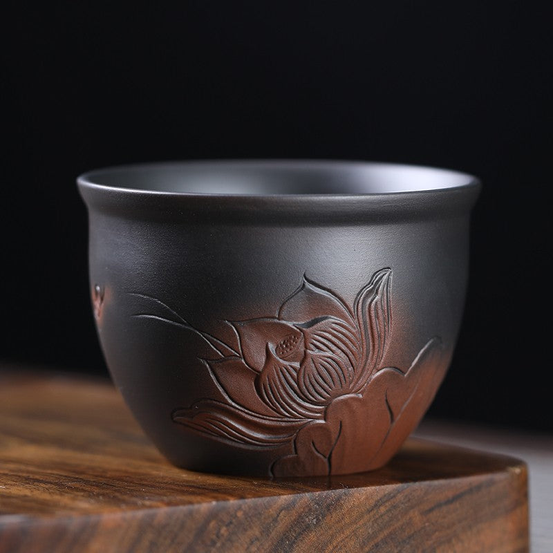 120ml Purple Pottery Retro Relief Master's Cup Tea Tasting Cup Kungfu Teacup