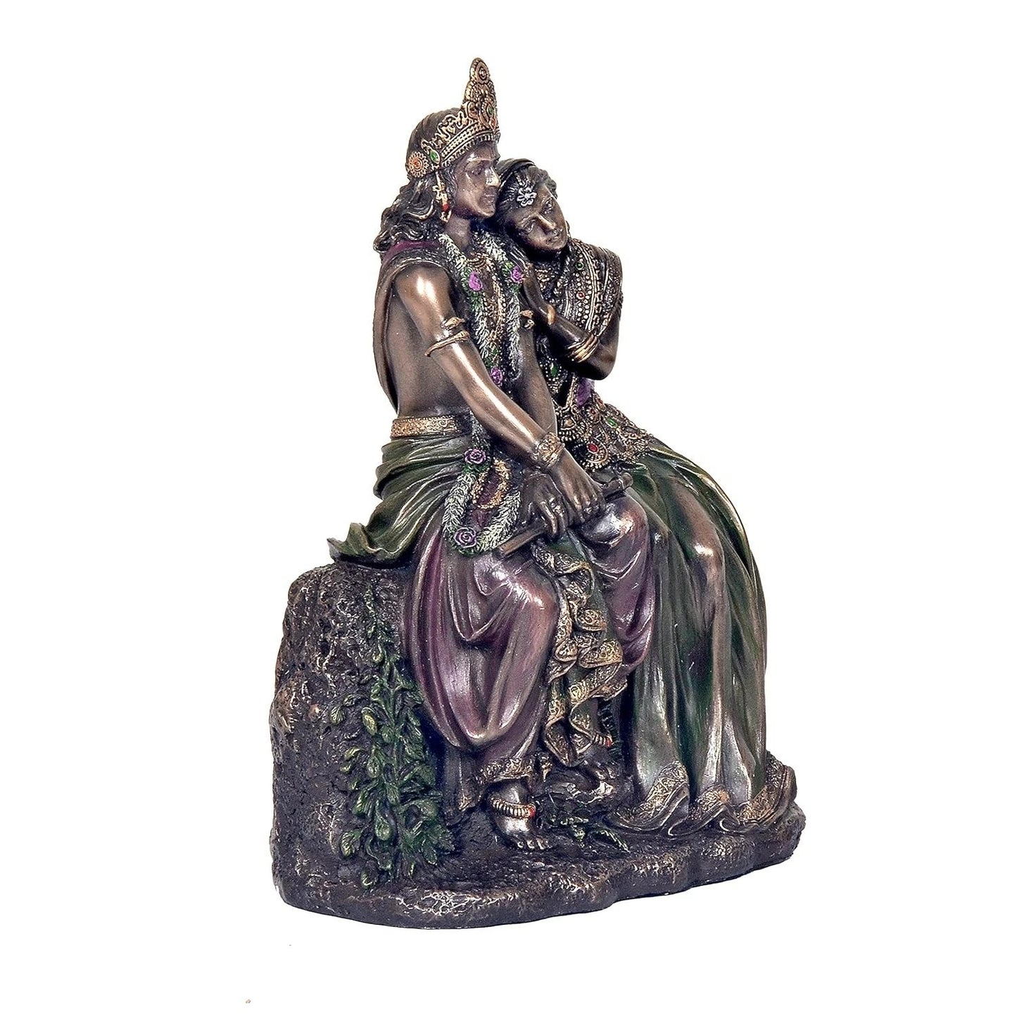 Resin Radha Krishna Sitting on Rock Figurine Statue Sculpture Idol