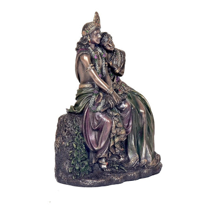 Resin Radha Krishna Sitting on Rock Figurine Statue Sculpture Idol