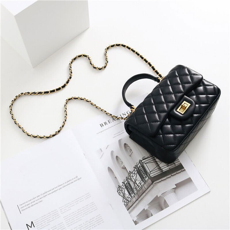 Quilted Lambskin Leather Small Flap Purse Chain Tote Shoulder bag Crossbody