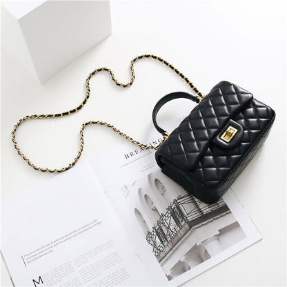 Quilted Lambskin Leather Small Flap Purse Chain Tote Shoulder bag Crossbody