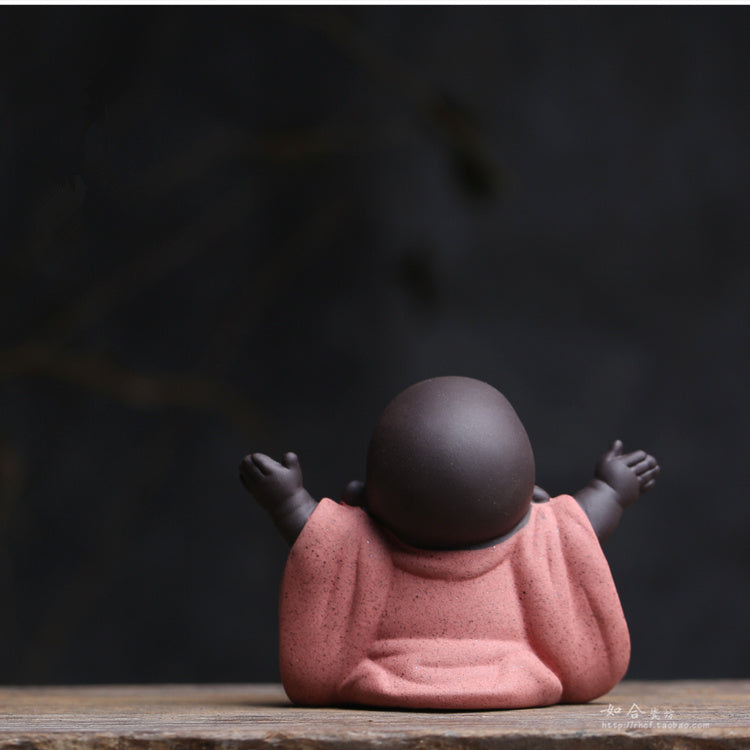 Chinese Buddha Happy Monk Yixing Zisha Tea Pet Ornament Handmade Desk Decoration
