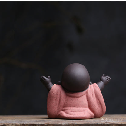 Chinese Buddha Happy Monk Yixing Zisha Tea Pet Ornament Handmade Desk Decoration