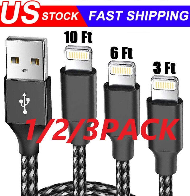 3 Pack Charging Cable Heavy Duty For iPhone 14 13 7 6 Plus Charger Charging Cord