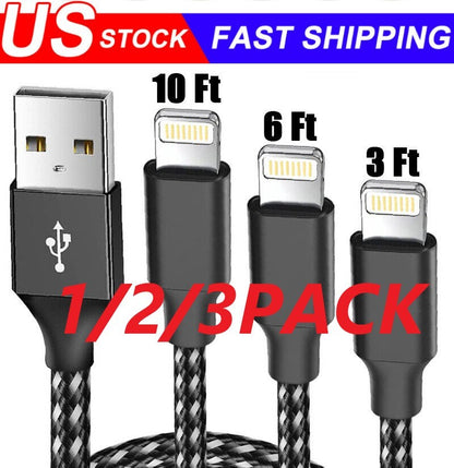 3 Pack Charging Cable Heavy Duty For iPhone 14 13 7 6 Plus Charger Charging Cord