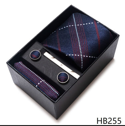 Men Neckties 5Pcs Business Ties Hanky Cufflink Set Clips Corbatas Gift Box 7.5cm