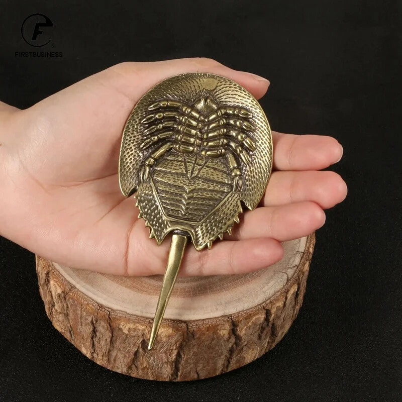 Solid Brass Living fossil Tri-spine Horseshoe Crab Miniature Figurines Animal