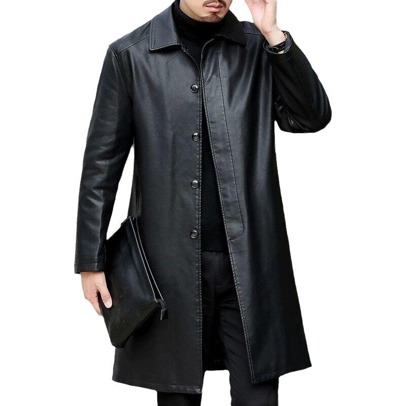 Jackets Men Coats Winter Long Leather Parkas Men Faux Leather Jacket Coat Mens