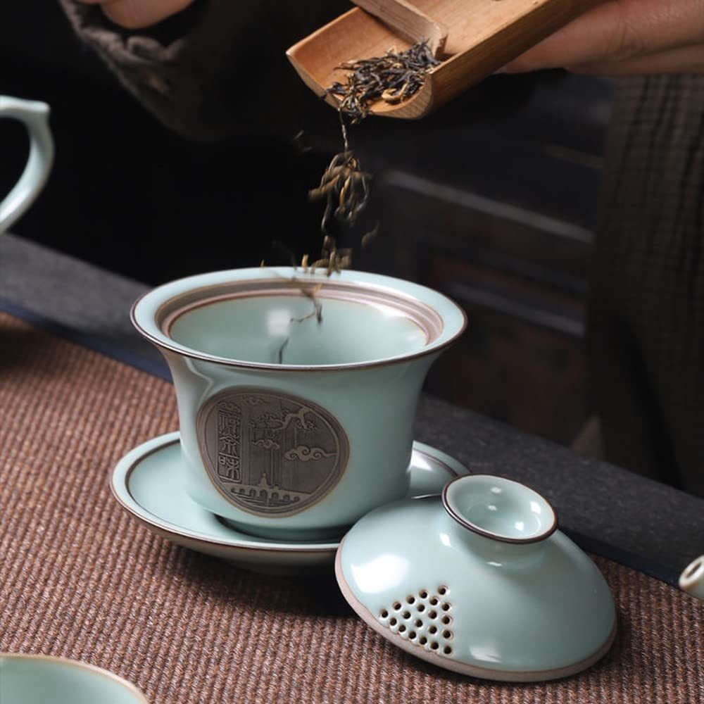 150ml Ru Kiln Gaiwan Bowl Ceramic Household Handmade Tea Set Tureen Tea