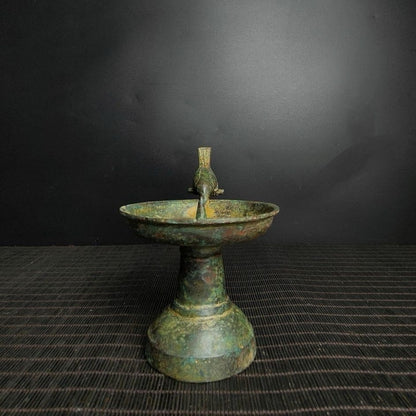 Chinese Warring States Bronze Bird-Handle Lamp Replica 13x17cm Decor