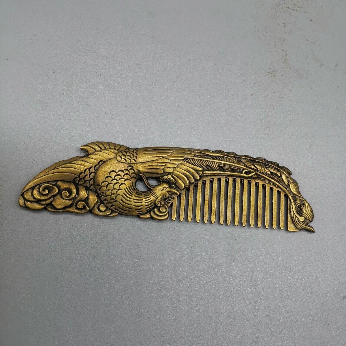 Old Chinese Phoenix Comb Statue Copper Handmade