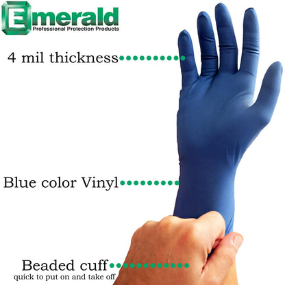 Emerald Shannon 1,000 Count SIZE X-LARGE Powder-Free Vinyl Gloves, 4 Mil, Blue