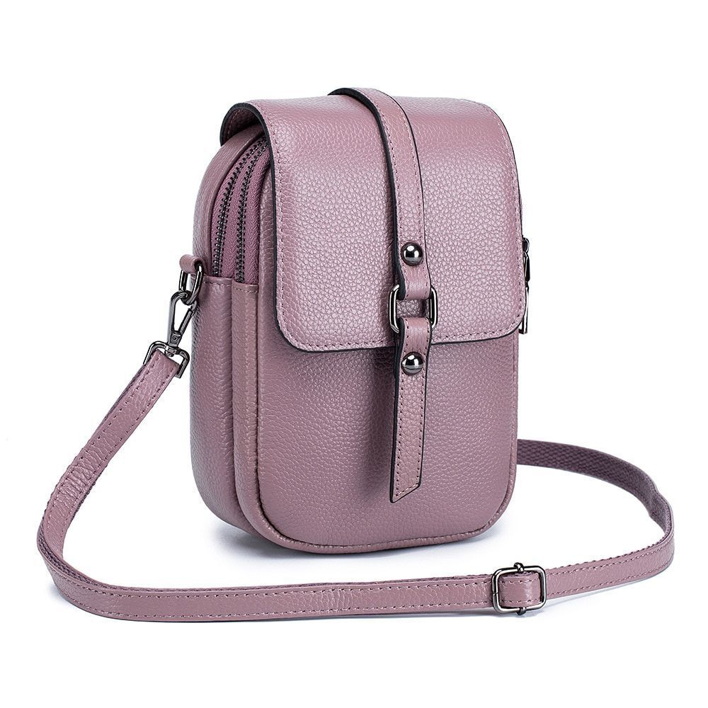 Mobile Phone Bag Genuine Leather Handbag Shoulder Bag Crossbody Purse Purple Red