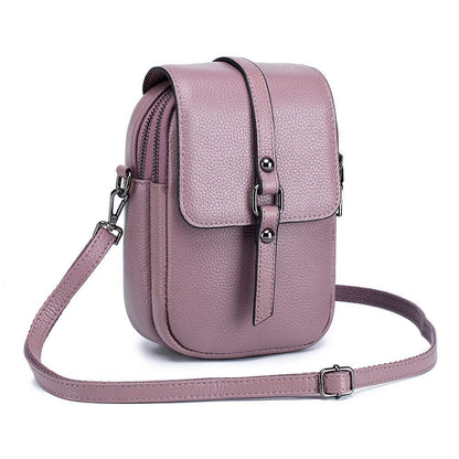 Mobile Phone Bag Genuine Leather Handbag Shoulder Bag Crossbody Purse Purple Red