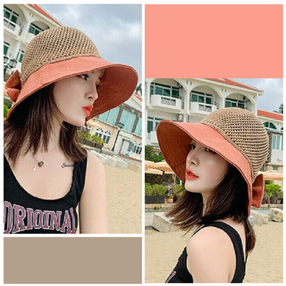Women Ladies Summer Sun Beach Straw Hat Floppy Wide Brim Foldable Cap Bucket Hat