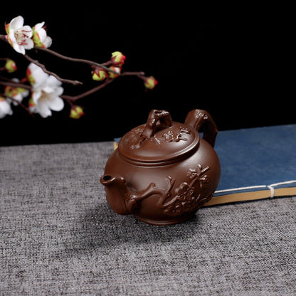 Chinese Yixing Zisha Clay Pottery Teapot Plum Blossom Design Clay Pot 150 Cc