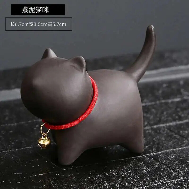 Handmade Purple Clay Cat Tea Pet Ceramic Tea Pet Cute Little Ornament