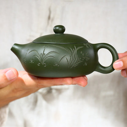 Flat Xishi Pot Marked Real Yixing Zisha Green Clay Tea Pot Chinese Kungfu Teapot