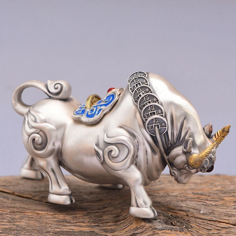 Ox Wealth Ornament Rotating Bull Figurine Desk Office Decor Gift