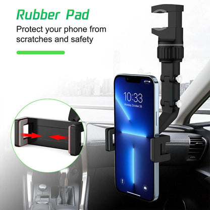 360°Car Rearview Mirror Rotation Adjustable Phone Holder Mount Multifunction LOT
