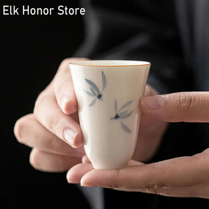 2pc/Set 40ml Hand Painted Butterfly Orchid Tea Cup Ceramic Kung Fu Tea Ceremony