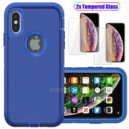 For Apple iPhone XR Case Shockproof Hard Cover with Glass Screen Protector