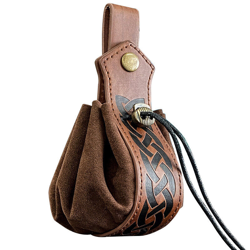 Faux Leather Suede Fabric Vintage Waist Bag Hanging Belt Coin Purse Medieval Cos