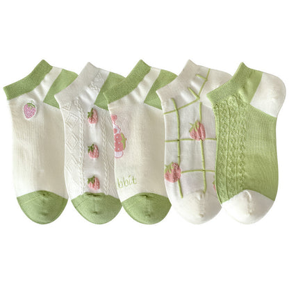 Spring New 5 Pairs Womens Girl Cotton Crew Socks Strawberry Dress Work Socks