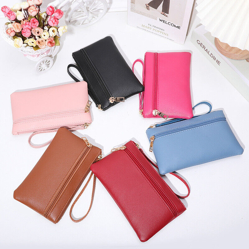 Women Leather Handbag Purses Zipper Long Wallet Women Pouch Wrist Wallet Vintage