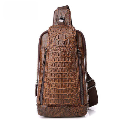 Mens Crocodile Leather Sling Bag Chest Shoulder Daypack Waterproof Crossbody Bag