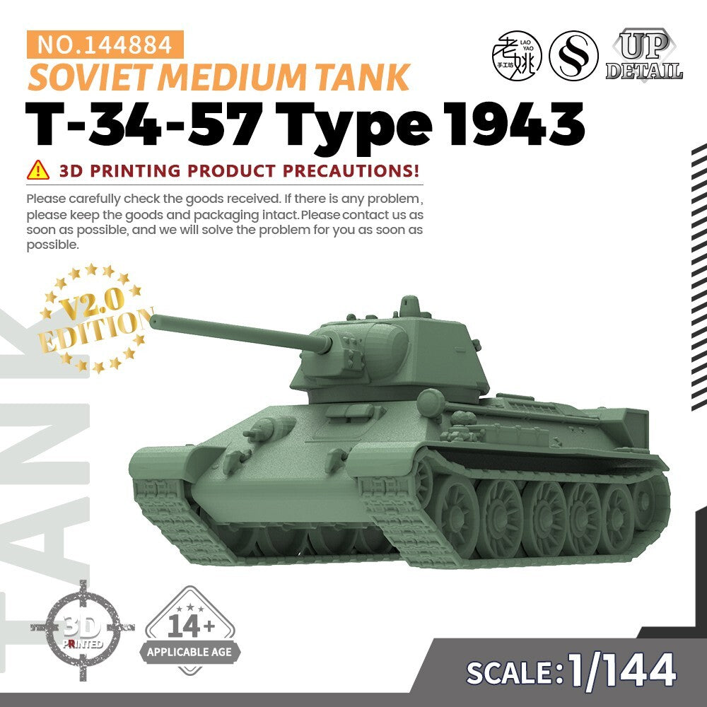 SSMODEL SS144884 1/144 Military Model Kit Soviet T-34-57 Type 1943 Medium Tank