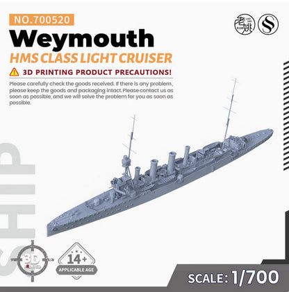 SSMODEL SSC700520 1/700 Military Model British Weymouth class Light Cruiser