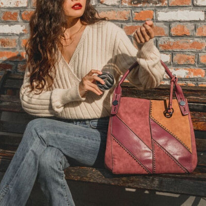 Celela Women Color-block Studs Tote Shoulder Crossbody Bag Handbag Purse GU