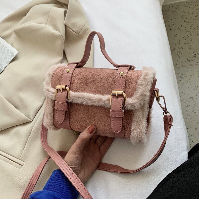 Matte Leather Lambswool Small Handbags Women Shoulder Bags Crossbody Bag Fur