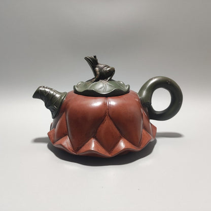 Vintage Chinese Yixing Purple Clay Teapot Zisha Ceremony Lotus Leaf Frog Teaware