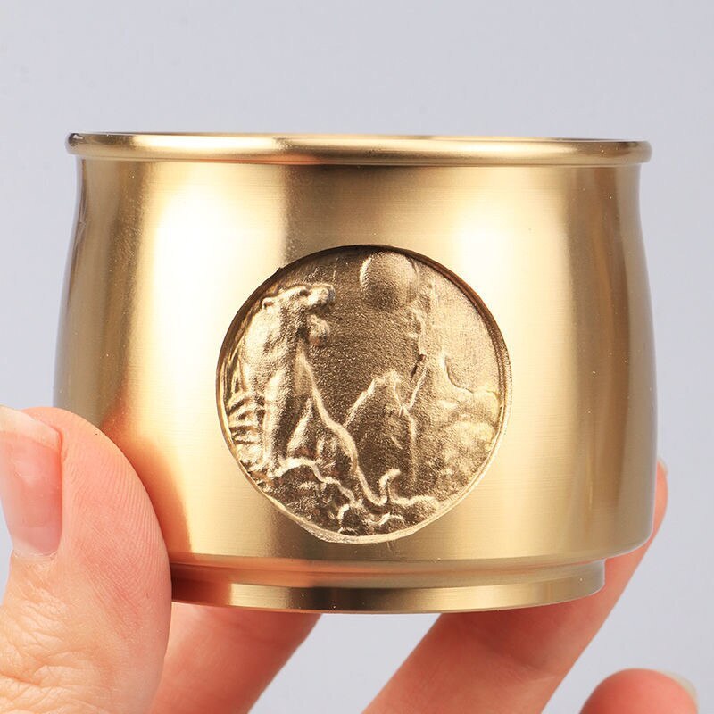 Brass Mini Spirits Cup 50ml Engraved Tiger Down Hill Creative Tea Tumbler