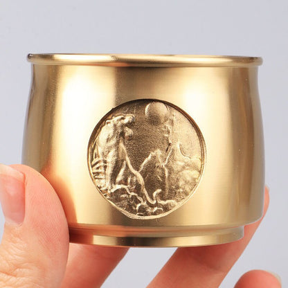 Brass Mini Spirits Cup 50ml Engraved Tiger Down Hill Creative Tea Tumbler