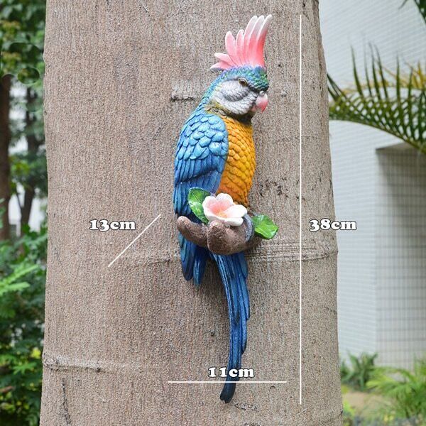 Resin Parrot Statue Wall Mounted Outdoor Garden Tree Decoration Animal Sculpture-