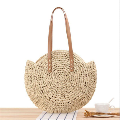 New Summer Casual Womens Soft Straw Beach Bag Large One-Shoulder Travel Bag