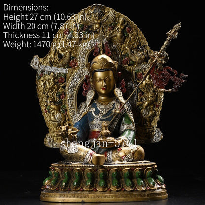 8.4"Xizang Buddhism Temple Bronze Padmasambhava Guru Rinpoche Buddha Statue