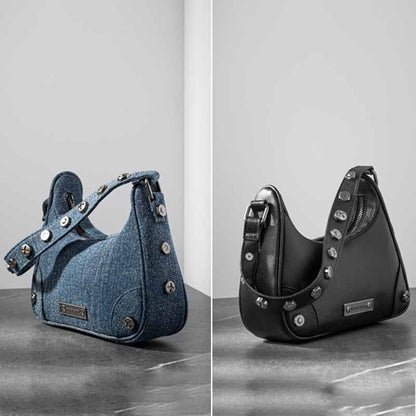 Underarm Bag Leather Rivet Shoulder Handbag Fashion Punk Style Luxury 24*12*7CM
